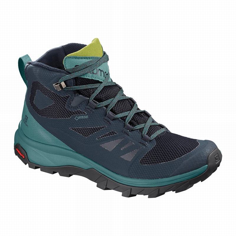 Salomon OUTLINE MID GORE-TEX Botas De Montaña Mujer - Azul Marino / Verde - Colombia (14380-GYXB)